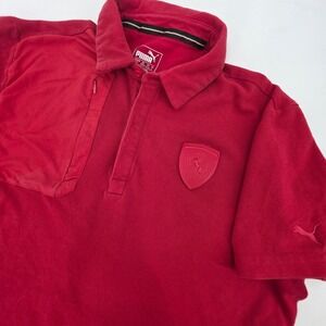 FERRARI PUMA POLO SHIRT MENS LARGE RED RACING CAR SHORT SLEEVE POCKET LOGO